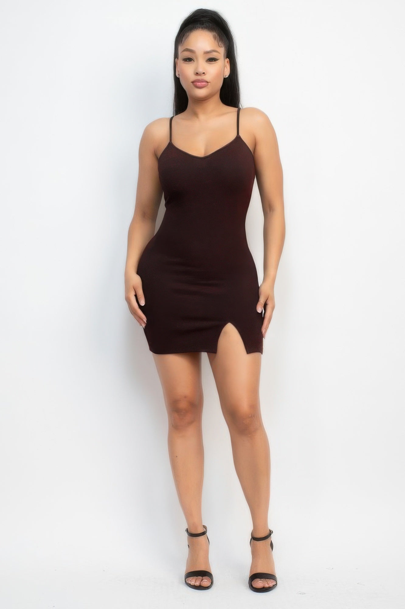 Saree Glittered bodycon slit dress Brown