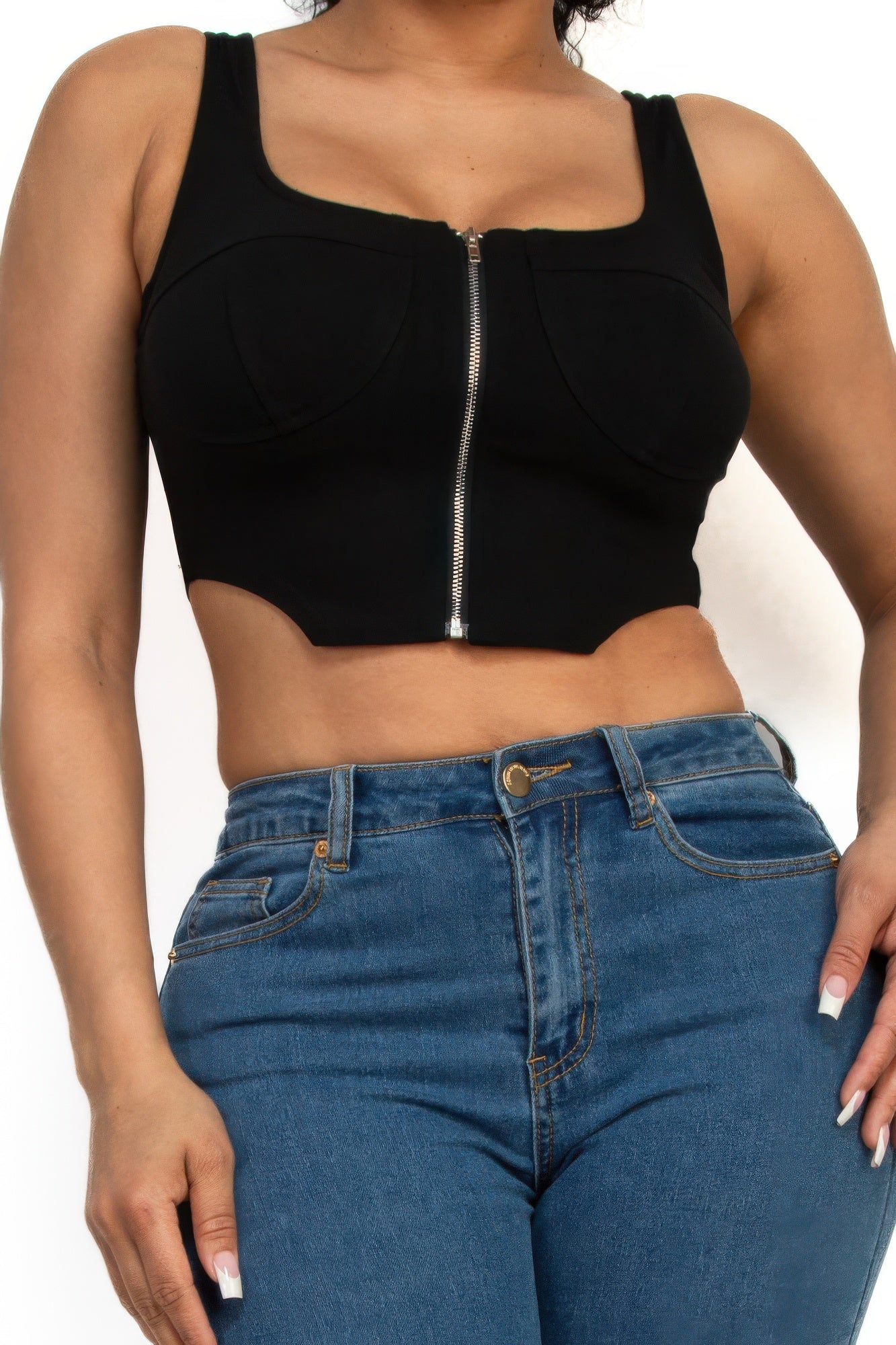 Mika Zip-up square neck crop top Black