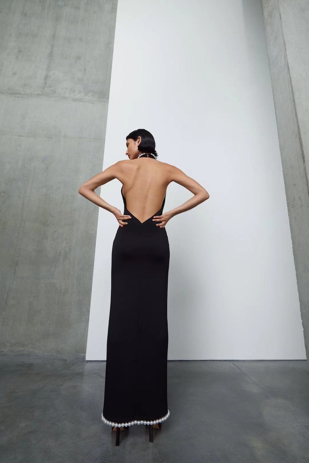 Net Red Black V neck Pearl Trim Party Noble Elegant Bandage Backless Slit Jumpsuit