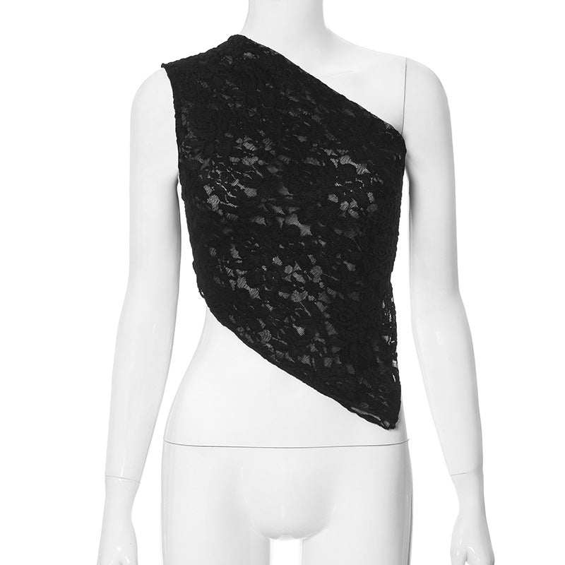 Women Clothing Solid Color Cropped Outfit Asymmetric Diagonal Collar Tops