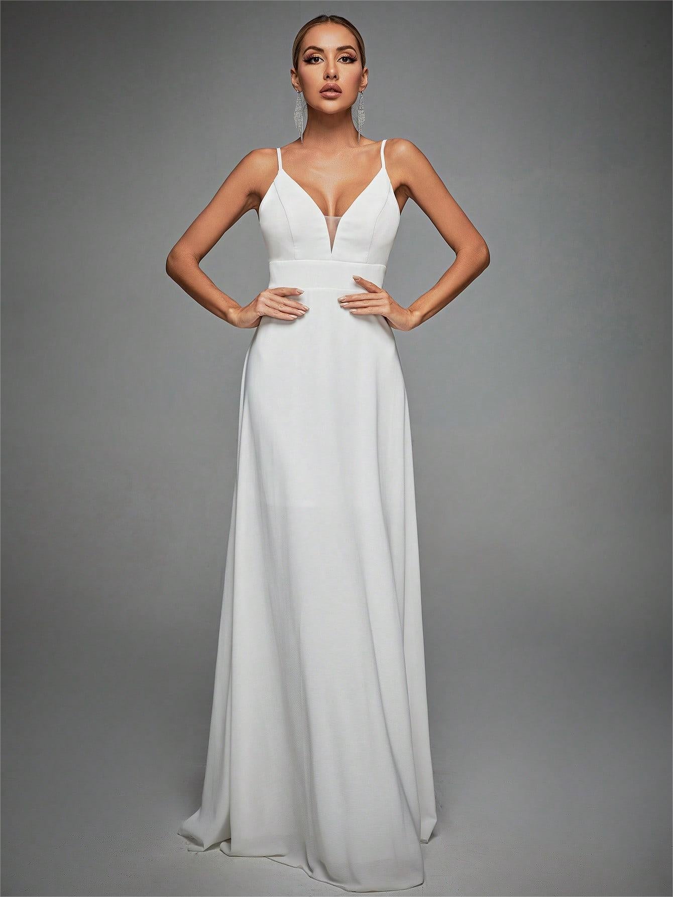 V neck Strap Evening Dress Lace Backless Large Swing Dance Dress Party Dress Bridesmaid Dress