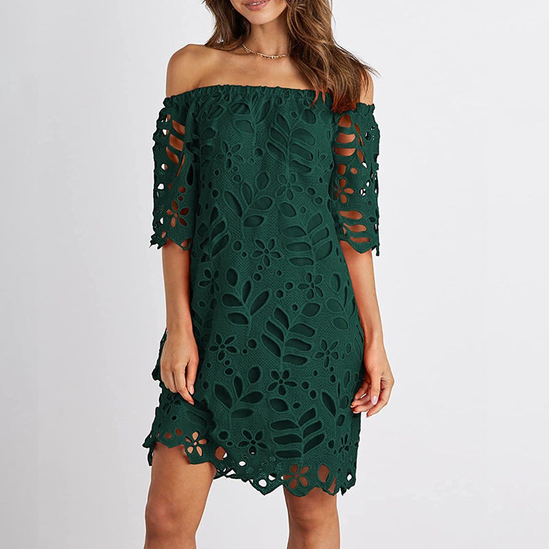 Spring Summer Lace Mid Sleeve Office Dress Tube Top Dress