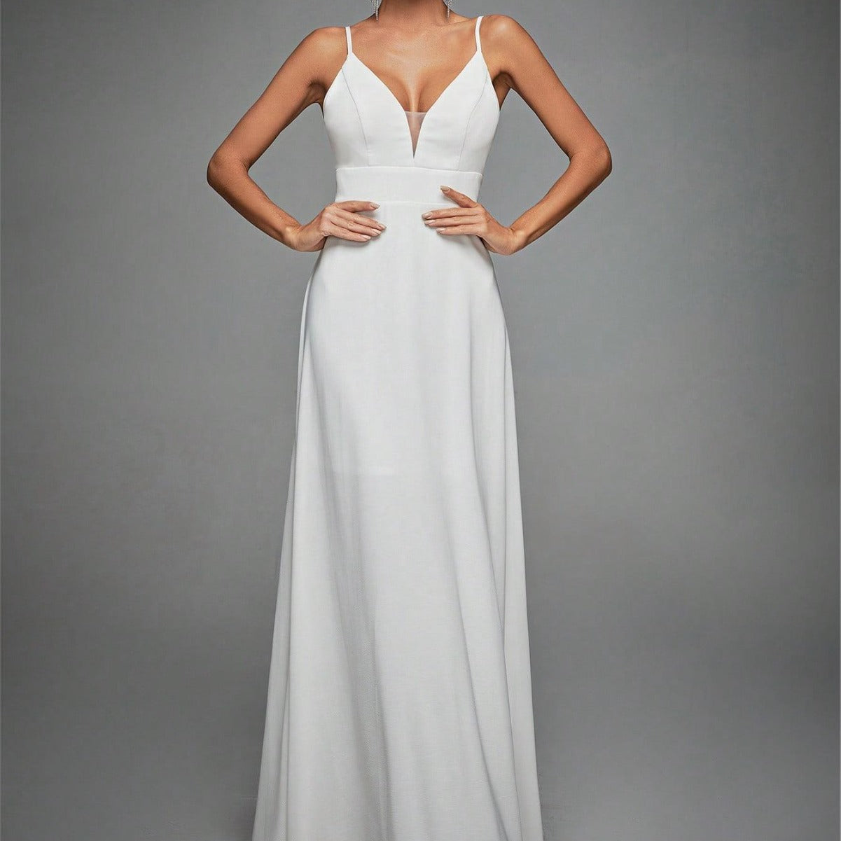 V neck Strap Evening Dress Lace Backless Large Swing Dance Dress Party Dress Bridesmaid Dress