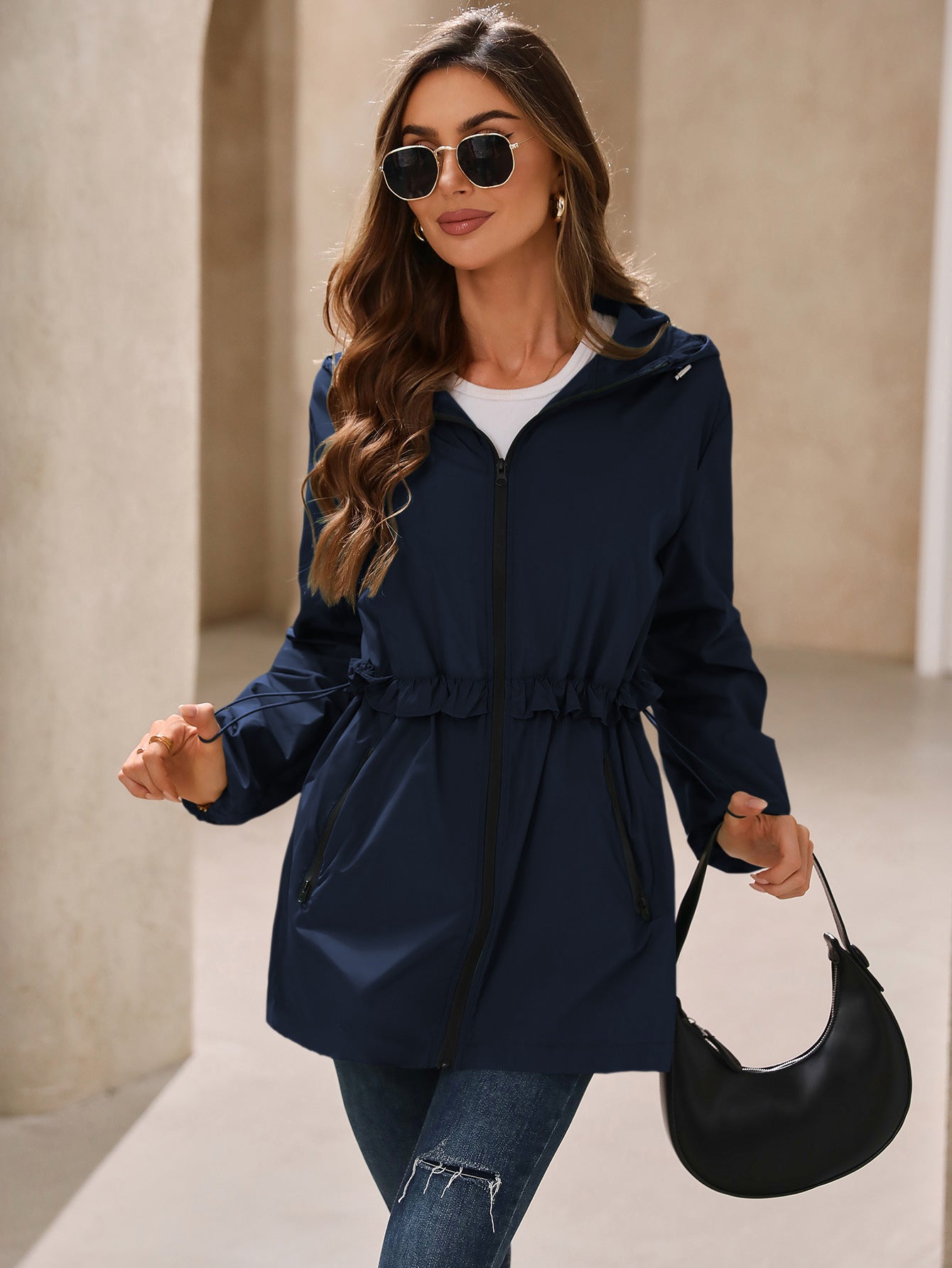 Kayme Women’s Waterproof Rain Jacket Hooded Elegant Trench with Pockets