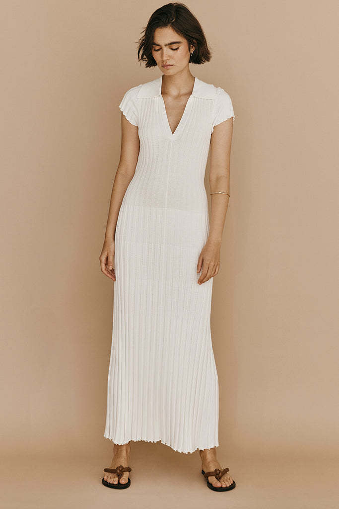 North Knitted Dress Casual Waist Tight Collared V Neck Sunken Stripe Slimming Knitted Women’s Maxi Dress