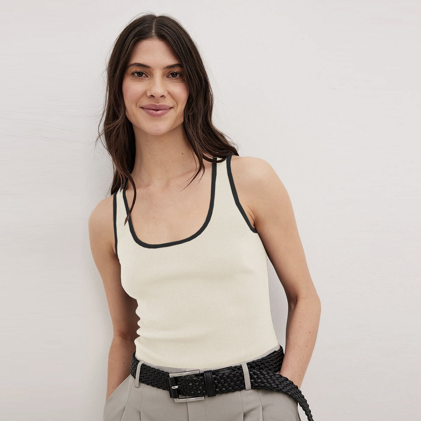 Spring Summer Best Women Clothes Contrast Color Can Be Worn Two Wild Vest Top