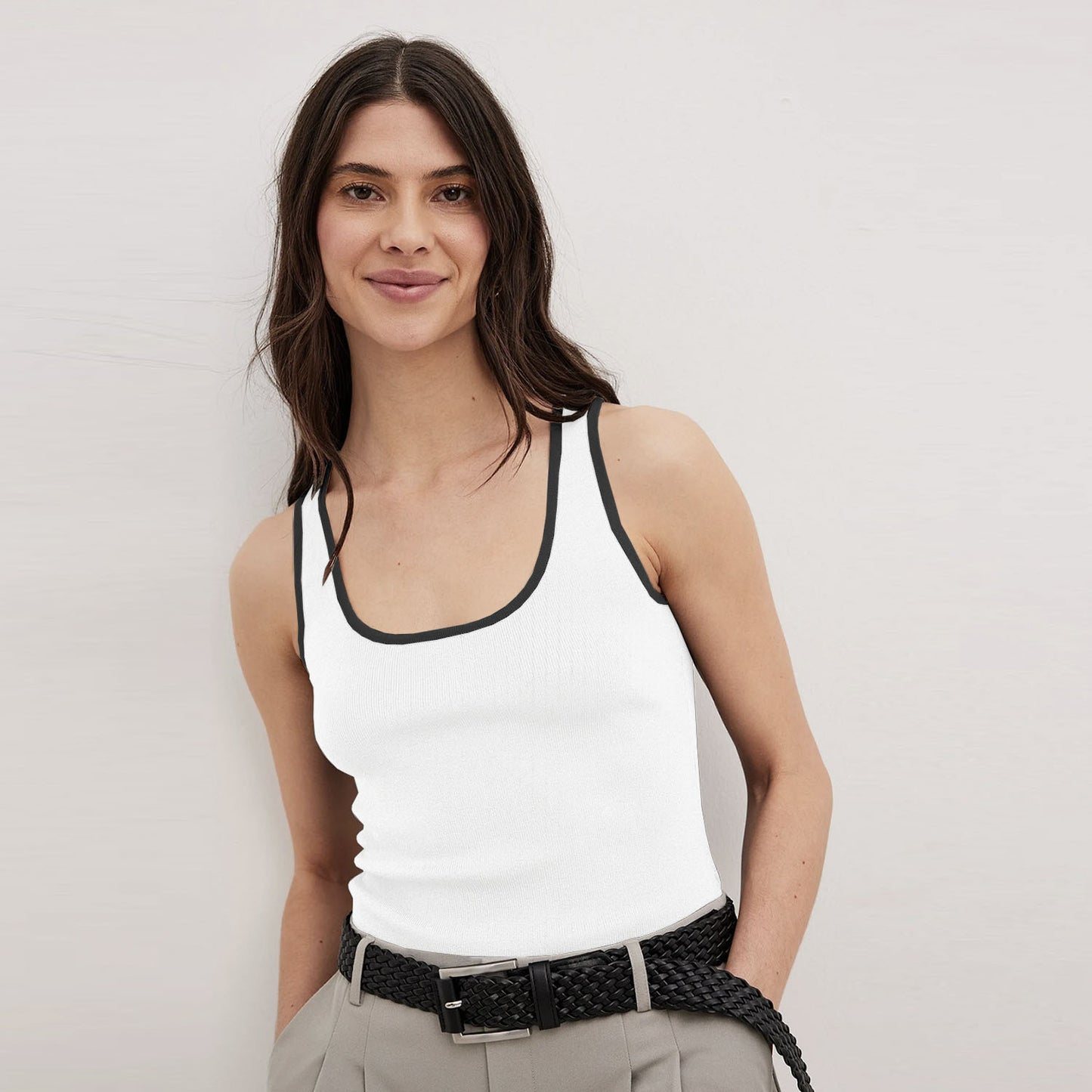 Spring Summer Best Women Clothes Contrast Color Can Be Worn Two Wild Vest Top