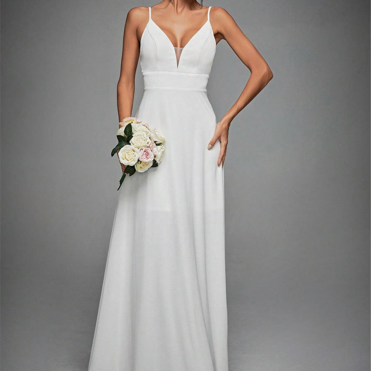 V neck Strap Evening Dress Lace Backless Large Swing Dance Dress Party Dress Bridesmaid Dress