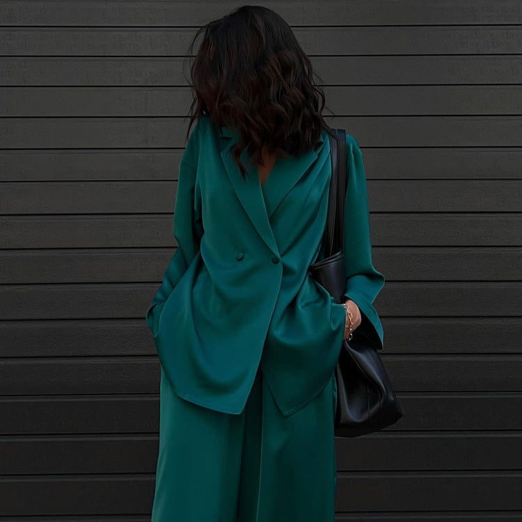 Beverly Satin Suit Two Piece Set Green