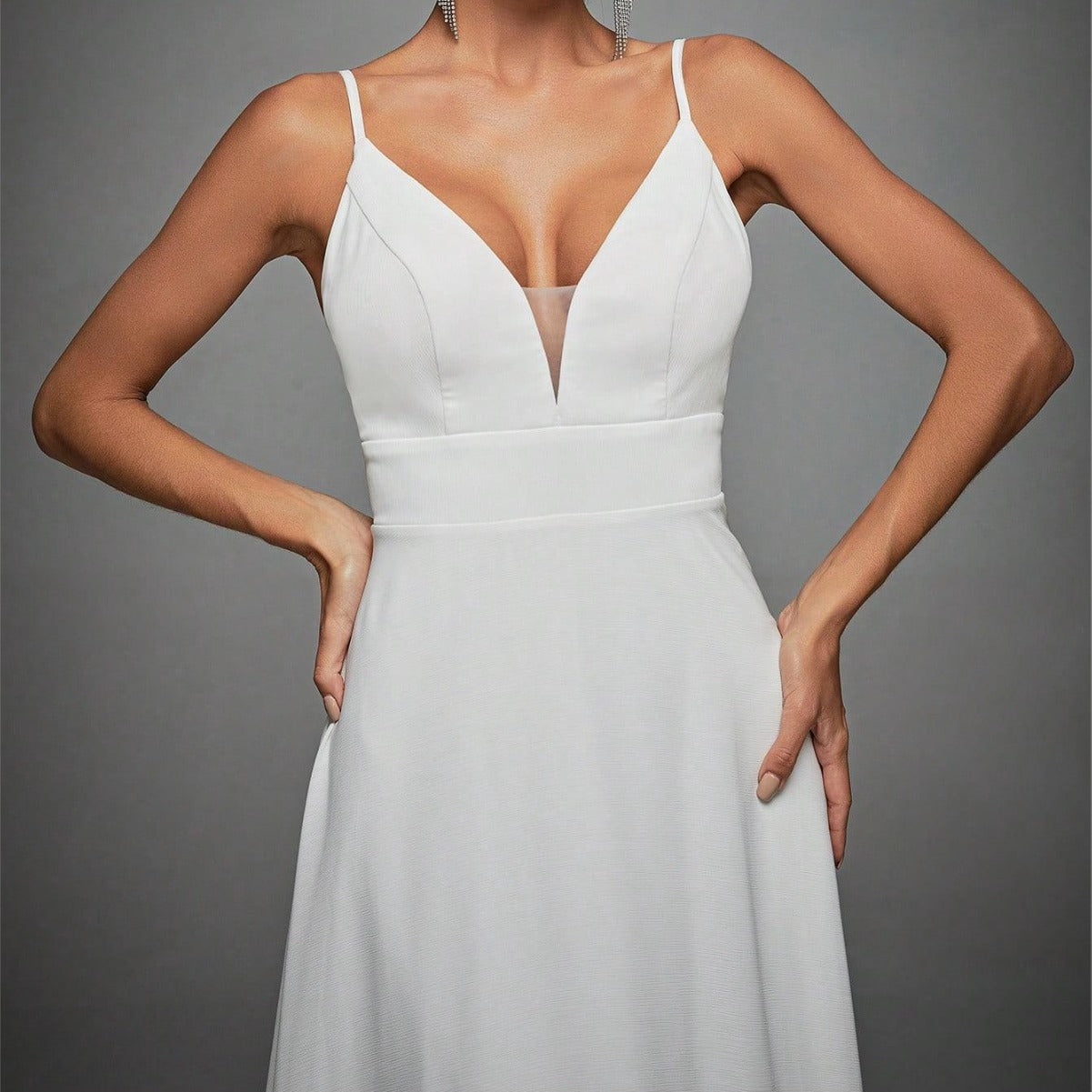 V neck Strap Evening Dress Lace Backless Large Swing Dance Dress Party Dress Bridesmaid Dress