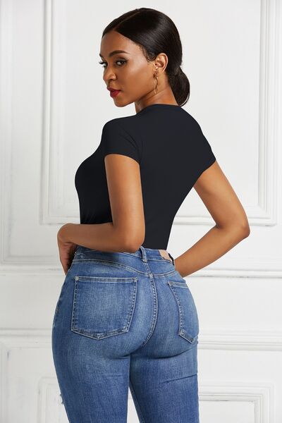 Baesic Round Neck Short Sleeve Bodysuit - NUTRAL ATTIRE