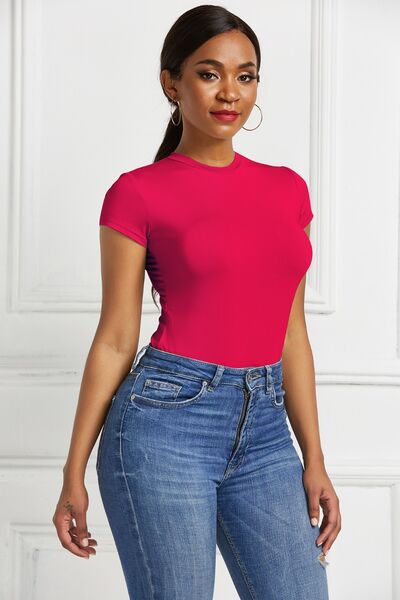 Baesic Round Neck Short Sleeve Bodysuit - NUTRAL ATTIRE