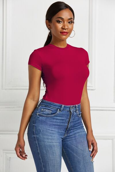 Baesic Round Neck Short Sleeve Bodysuit - NUTRAL ATTIRE