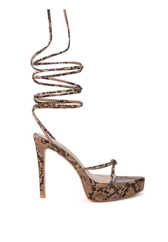 BONDAGE HIGH HEEL LACE UP SANDALS - NUTRAL ATTIRE