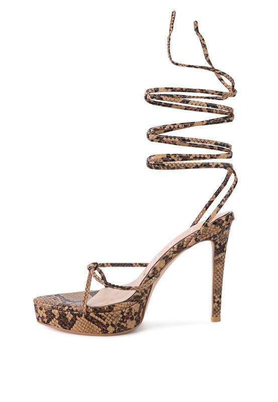 BONDAGE HIGH HEEL LACE UP SANDALS - NUTRAL ATTIRE