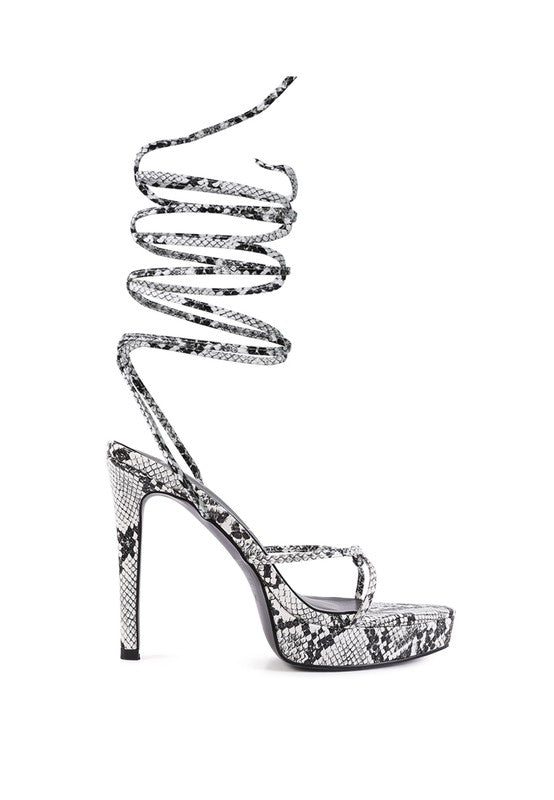 BONDAGE HIGH HEEL LACE UP SANDALS - NUTRAL ATTIRE