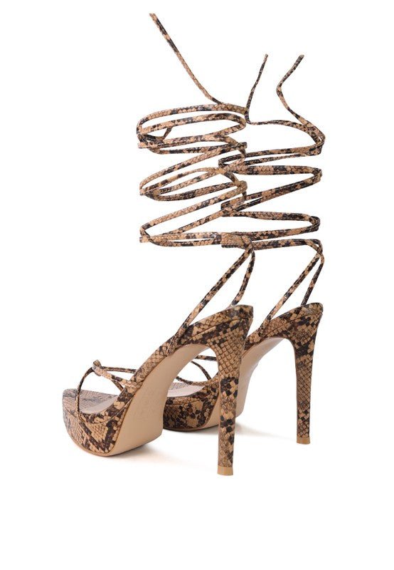BONDAGE HIGH HEEL LACE UP SANDALS - NUTRAL ATTIRE