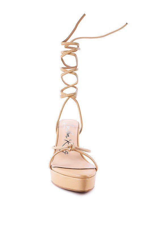 BONDAGE HIGH HEEL LACE UP SANDALS - NUTRAL ATTIRE