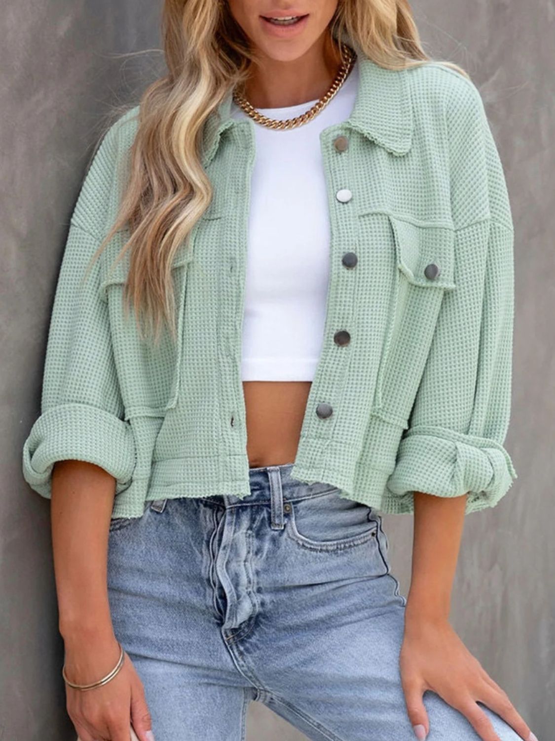 Button Up Long Sleeve Jacket - NUTRAL ATTIRE