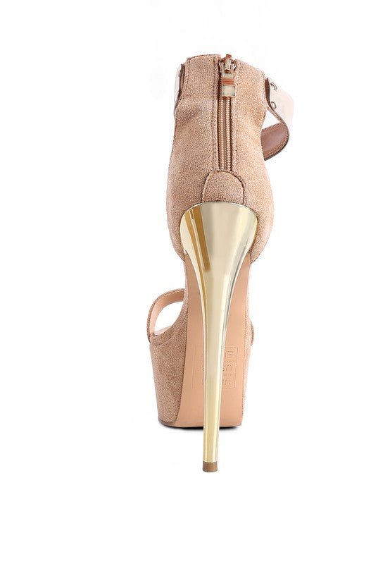 COSMO GIRL METAL BAND HIGH HEELED SANDALS - NUTRAL ATTIRE