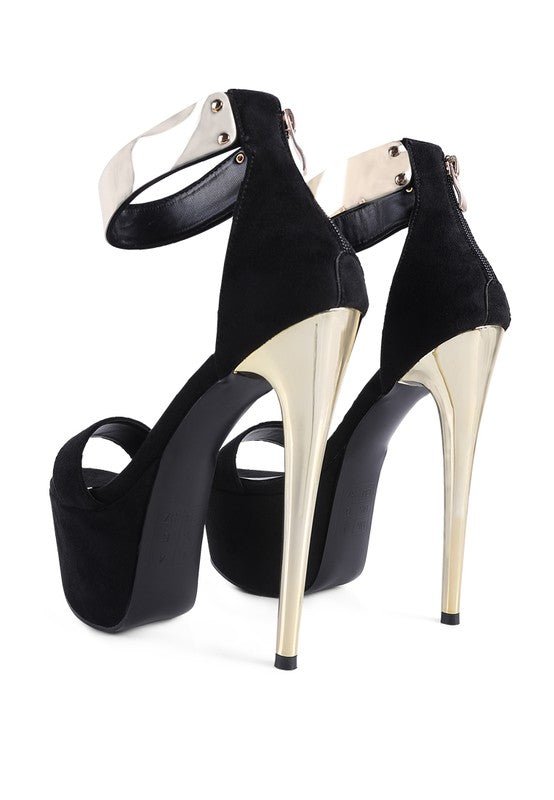 COSMO GIRL METAL BAND HIGH HEELED SANDALS - NUTRAL ATTIRE