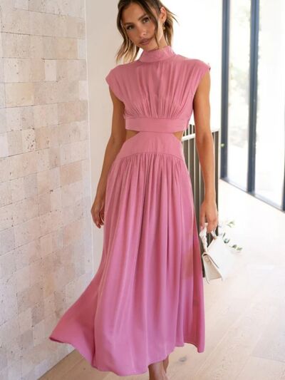 Cutout Mock Neck Sleeveless Dress - NUTRAL ATTIRE