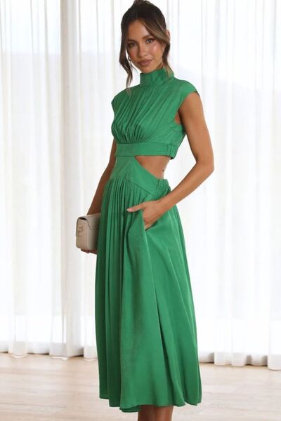 Cutout Mock Neck Sleeveless Dress - NUTRAL ATTIRE