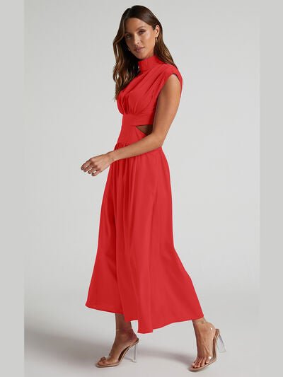 Cutout Mock Neck Sleeveless Dress - NUTRAL ATTIRE