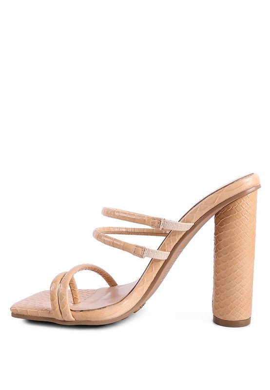 DANDELION HIGH BLOCK HEELED CROC SANDALS - NUTRAL ATTIRE