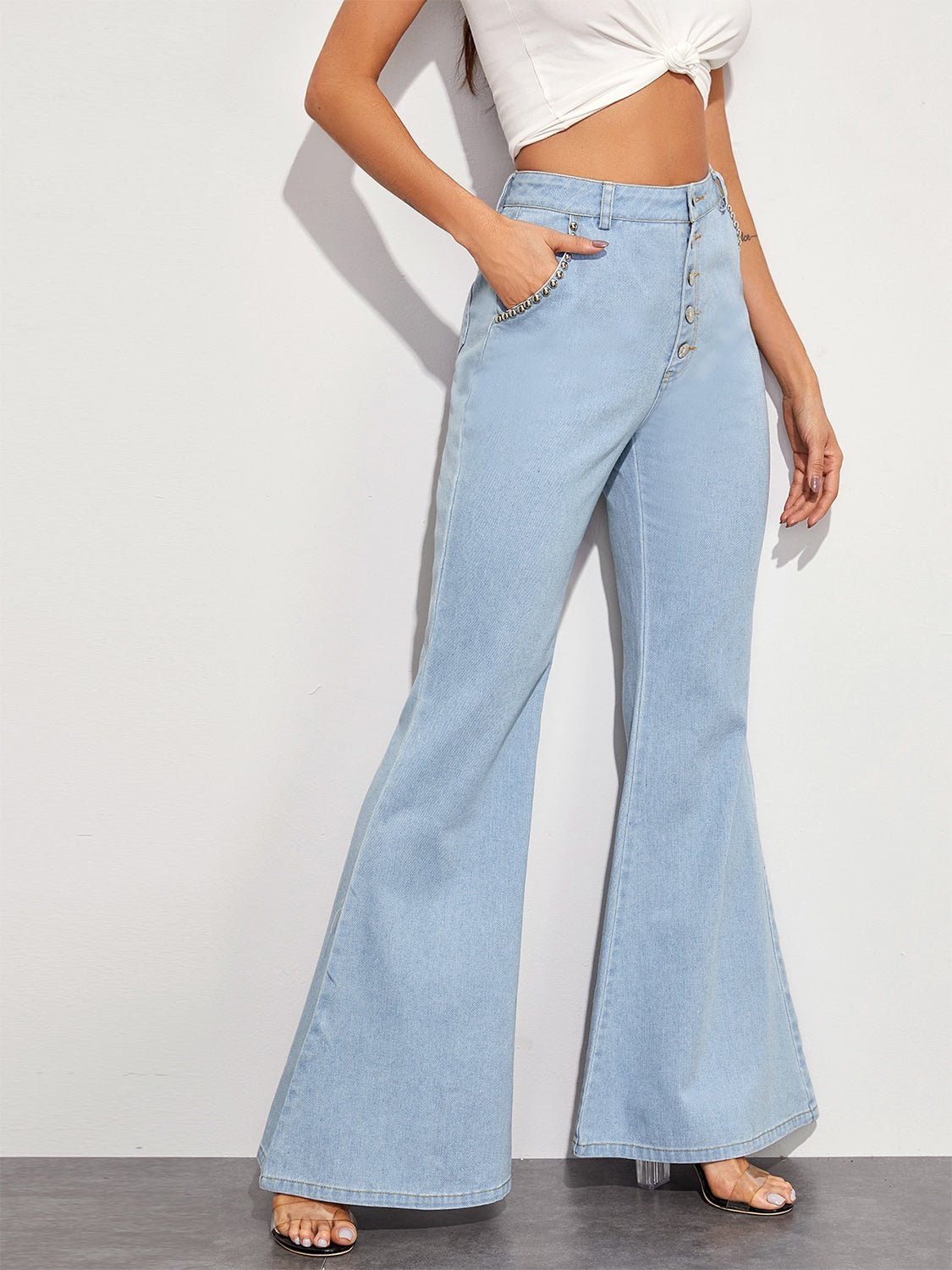 Fly Girl Button Wide Leg Jeans - NUTRAL ATTIRE