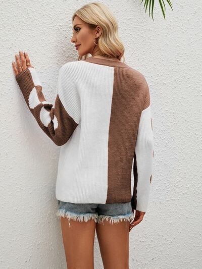 Heart Contrast Dropped Shoulder Sweater - NUTRAL ATTIRE