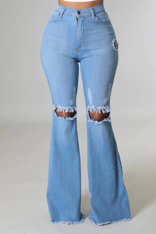 Knee Rip Flare Jean Medium Wash - Inseam 32 - NUTRAL ATTIRE