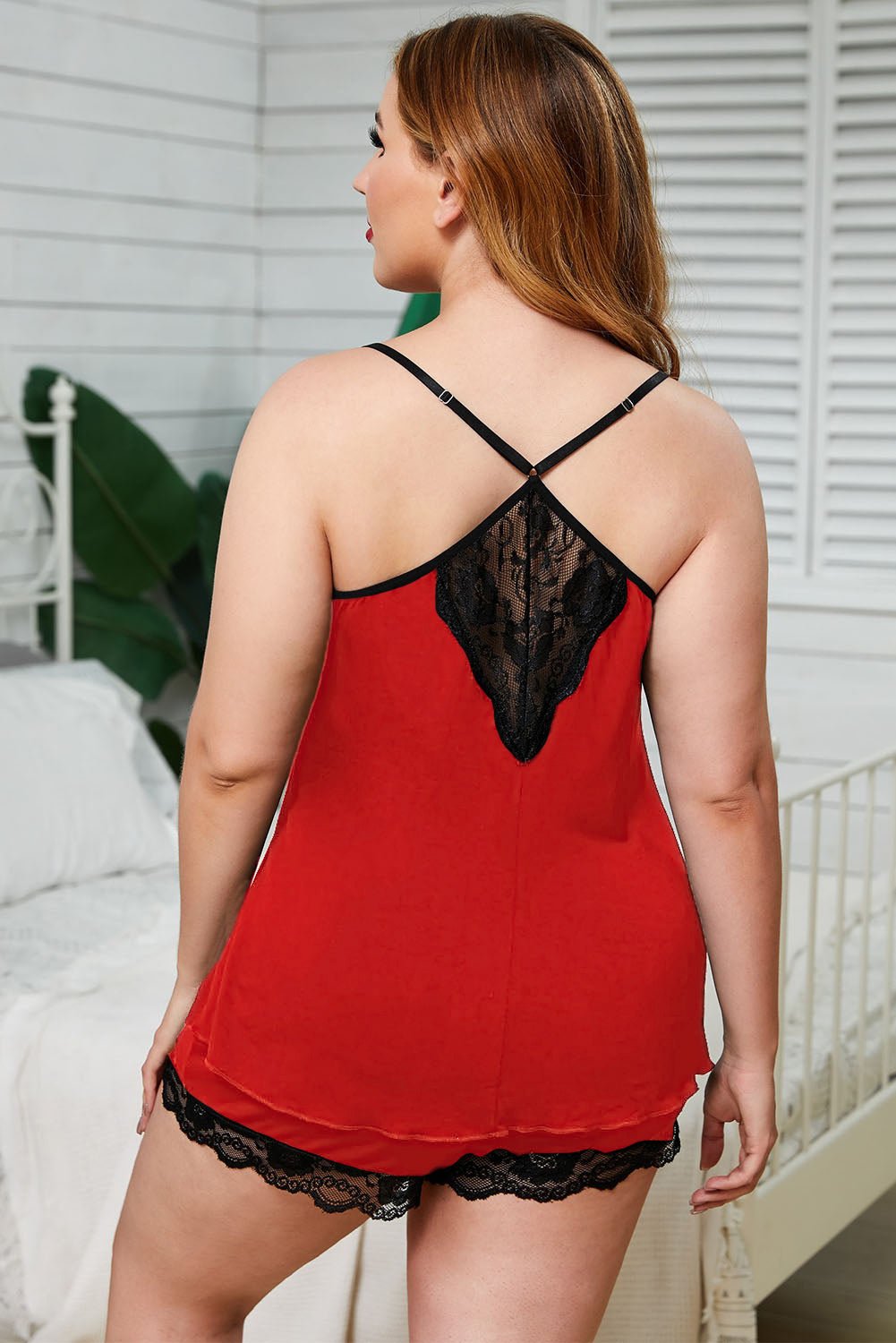 Lace Trim Plus Size Pajamas Set - NUTRAL ATTIRE