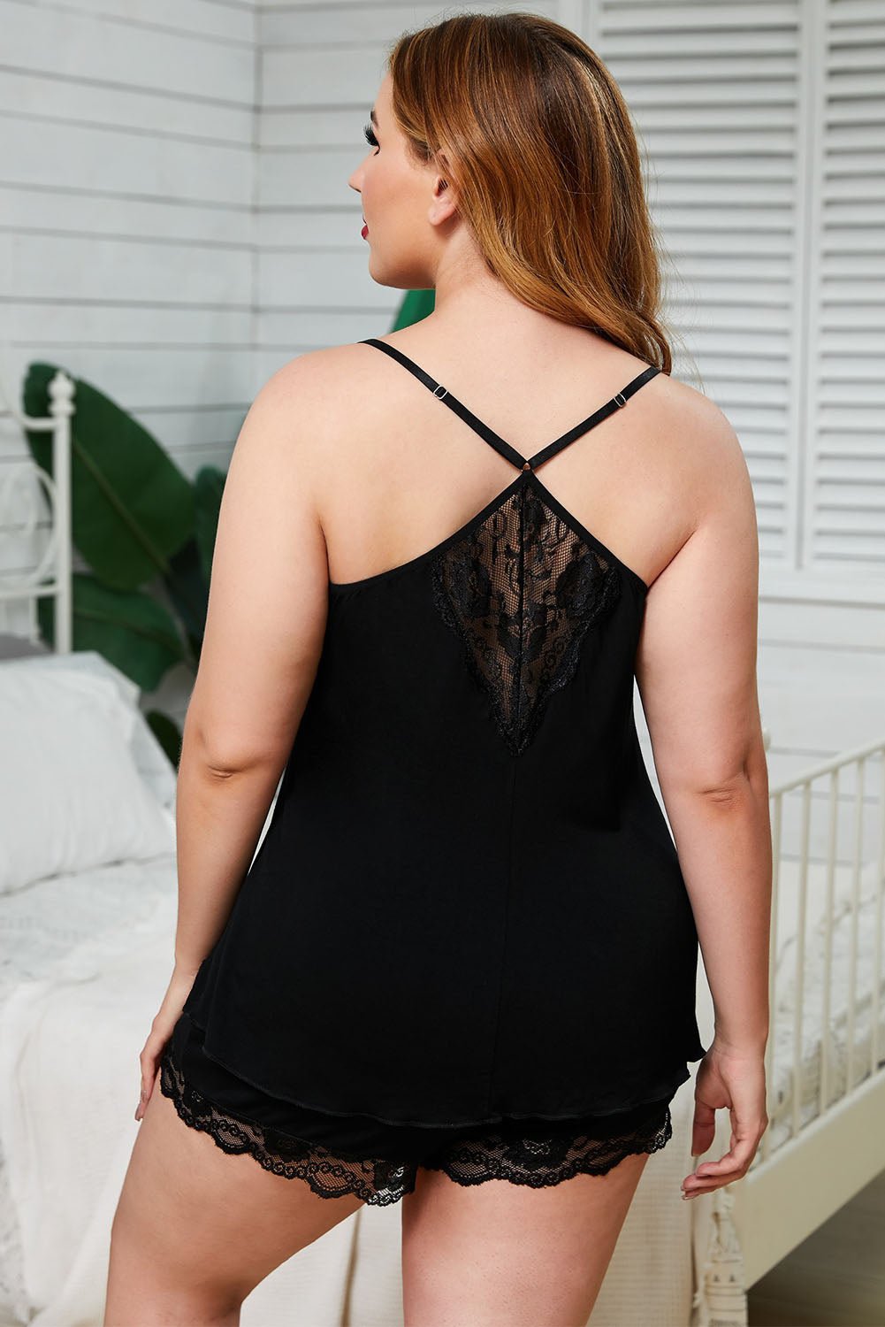 Lace Trim Plus Size Pajamas Set - NUTRAL ATTIRE