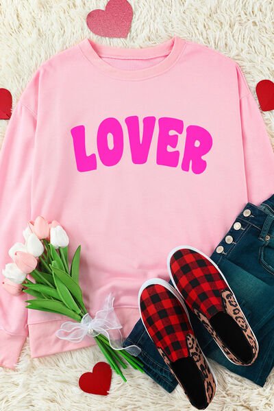 LOVER Round Neck Dropped Shoulder Sweatshirt - NUTRAL ATTIRE
