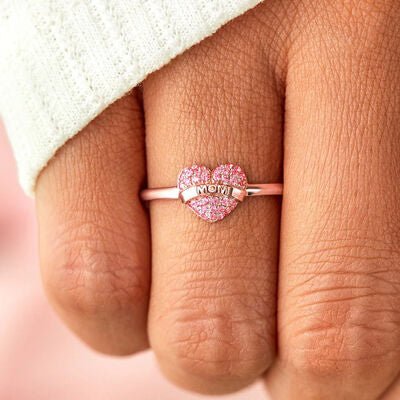 MOM Heart Shape 925 Sterling Silver Engraved Ring - NUTRAL ATTIRE