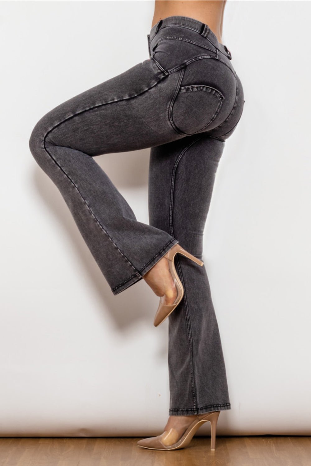 Perfect Peach Two - Button Flare Jeans - Gray - NUTRAL ATTIRE