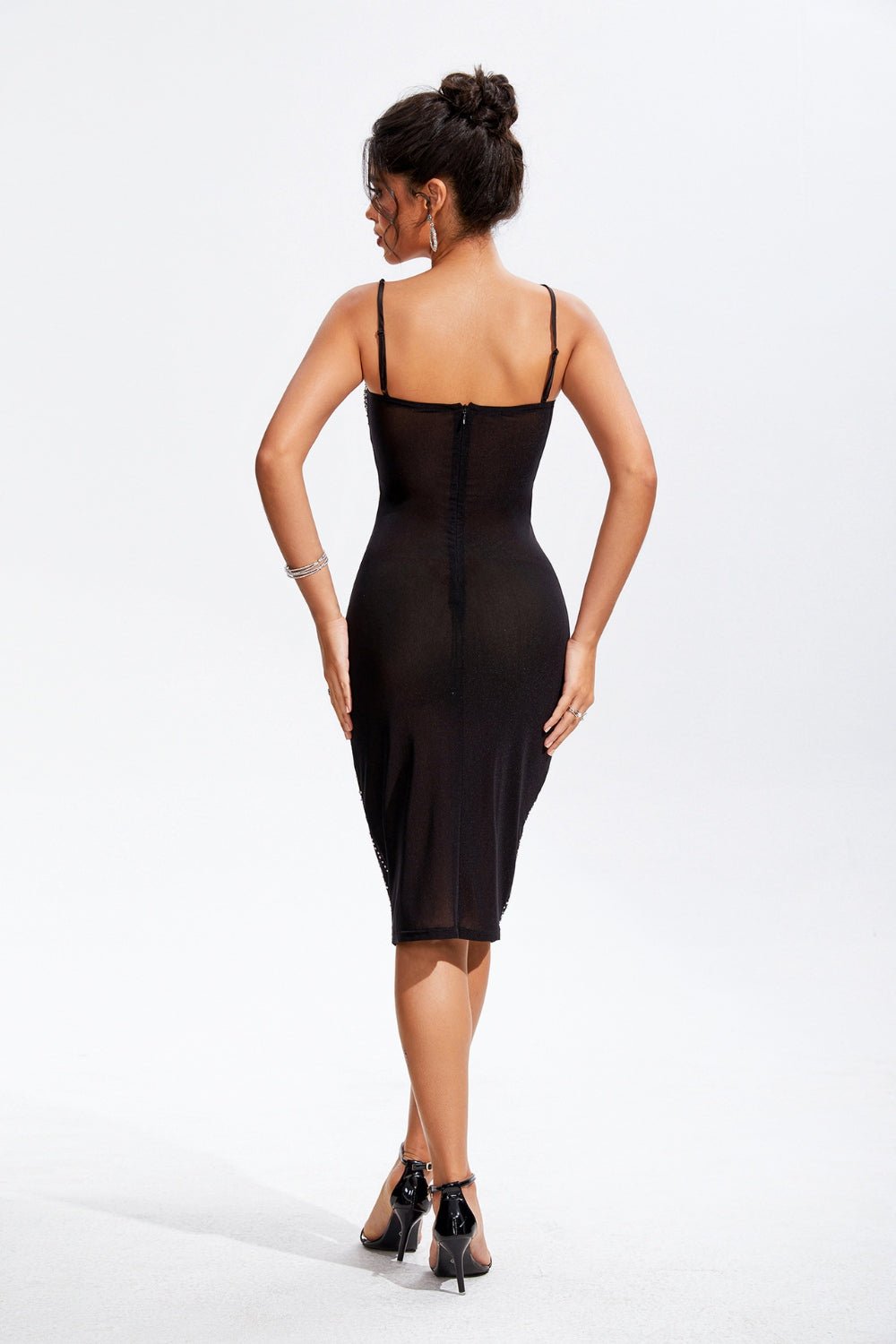 Rhinestone Sweetheart Neck Wrap Cami Dress - NUTRAL ATTIRE