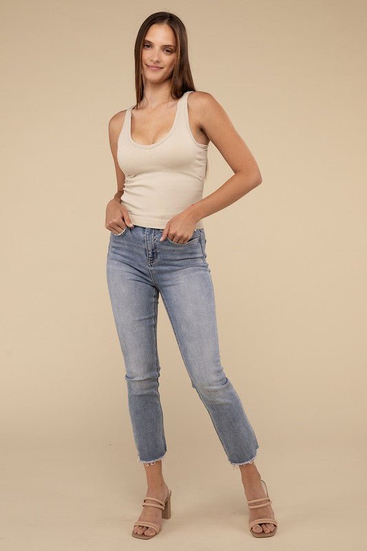 Ribbed Bra Padded V - Neck Tank Top - NUTRAL ATTIRE