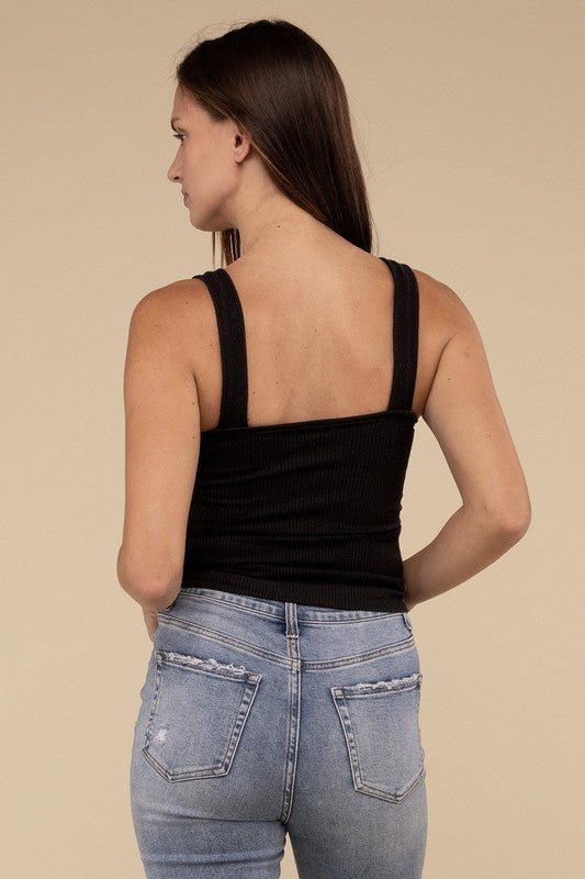 Ribbed Bra Padded V - Neck Tank Top - NUTRAL ATTIRE