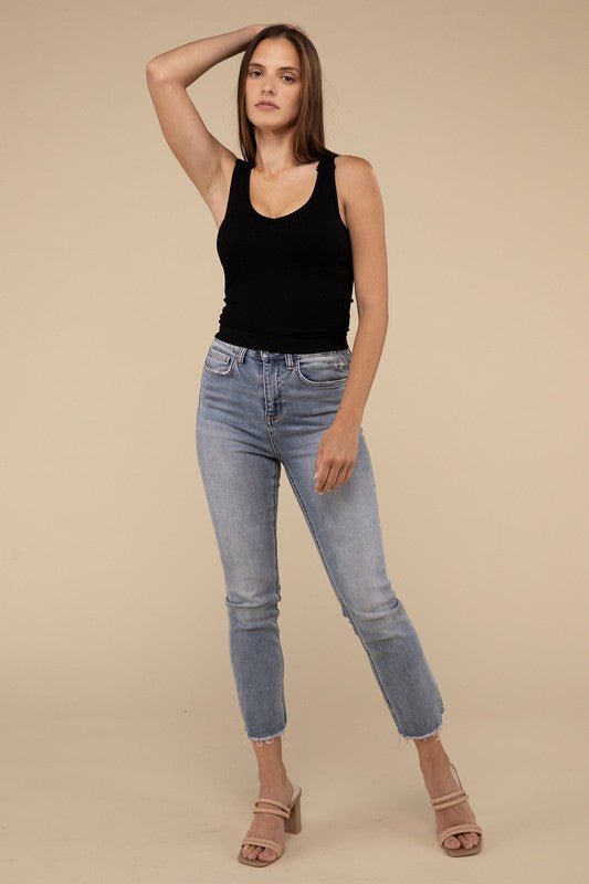 Ribbed Bra Padded V - Neck Tank Top - NUTRAL ATTIRE