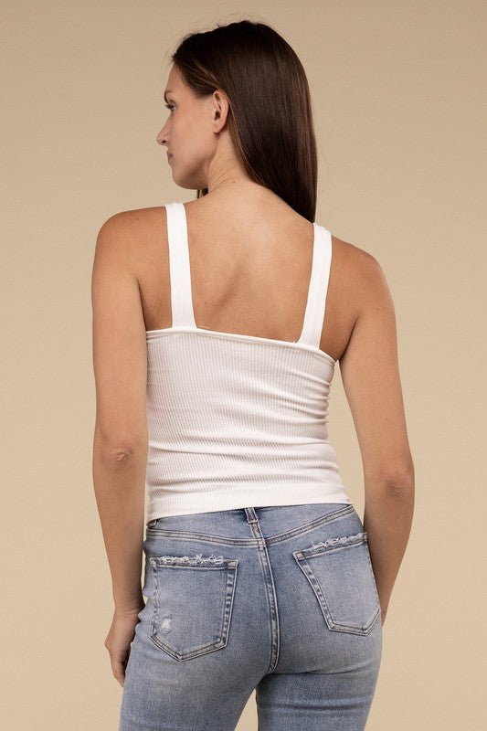Ribbed Bra Padded V - Neck Tank Top - NUTRAL ATTIRE