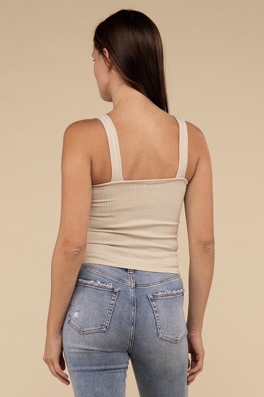 Ribbed Bra Padded V - Neck Tank Top - NUTRAL ATTIRE