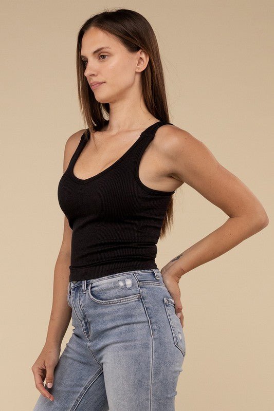 Ribbed Bra Padded V - Neck Tank Top - NUTRAL ATTIRE