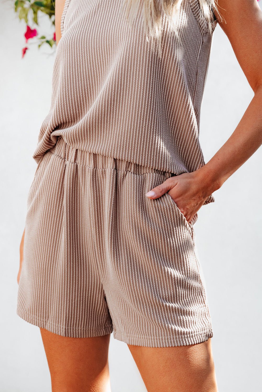 Smoke Gray Corded Sleeveless Top and Pocketed Shorts Set - NUTRAL ATTIRE