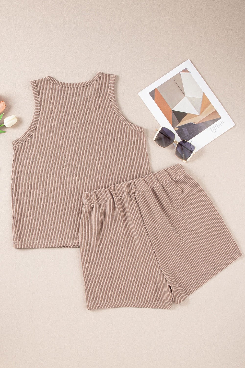 Smoke Gray Corded Sleeveless Top and Pocketed Shorts Set - NUTRAL ATTIRE