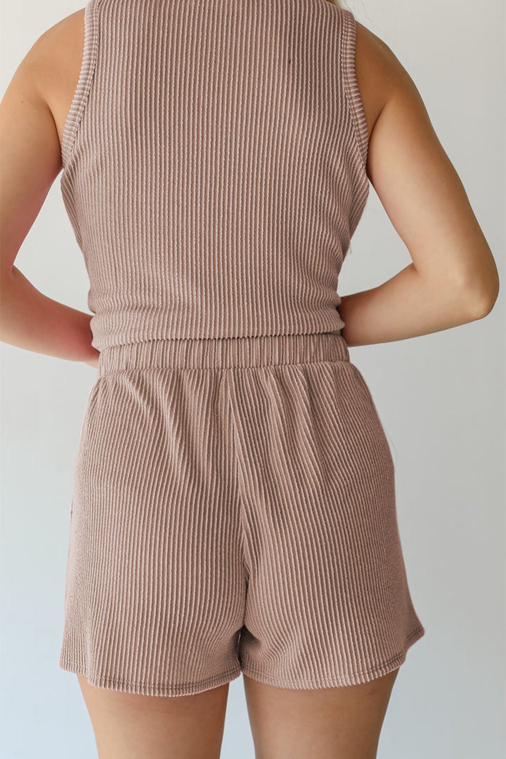 Smoke Gray Corded Sleeveless Top and Pocketed Shorts Set - NUTRAL ATTIRE