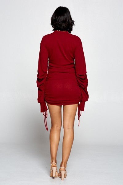 Solid Color Mock Neck Mini Bodycon Dress - NUTRAL ATTIRE