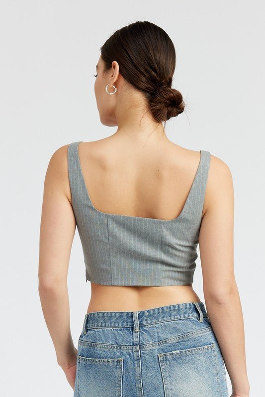 SQUARE NECK TOP WITH LACE UP FRONT - NUTRAL ATTIRE