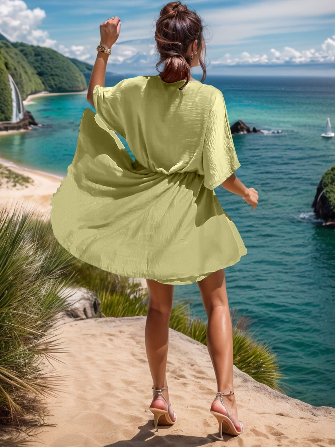Surplice Half Sleeve Mini Dress - NUTRAL ATTIRE